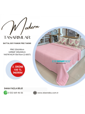 ETEHOMETEX ÇİFT KİŞİLİK HAVUZLU PİKE TAKIMI PEMBE 8696474231885